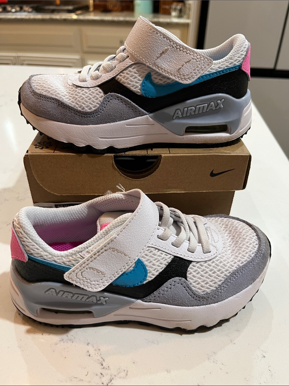 Nike Kids Air Max Velcro Sneakers - White/Gray/Blue/Pink